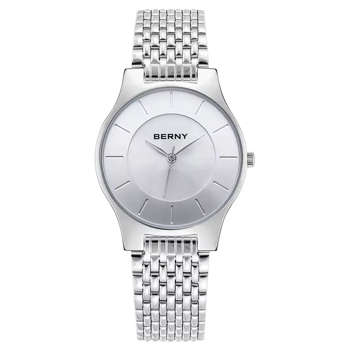 BERNY Quartz hommes montre or mode montre-bracelet étanche en acier inoxydable Ultra mince haut marq