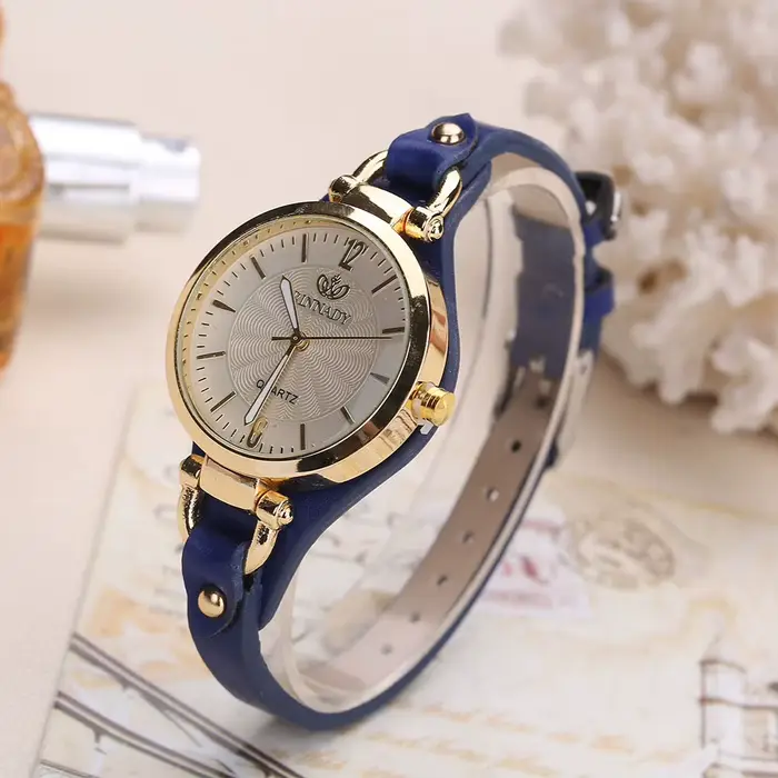 Montre-bracelet analogique à quartz pour femme, montre-bracelet décontractée, cadran rond, rivet, br