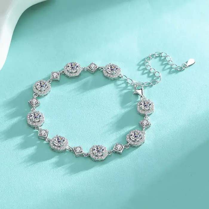 Bracelet en argent sterling 925 avec moissanite ronde élégant pour mariage et occasions spéciales unisexe