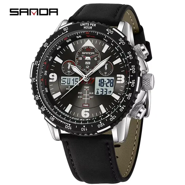 SANDA – montre à Quartz pour hommes, étanche 5 bars, LED lumineuse, multifonctionnelle, chronographe