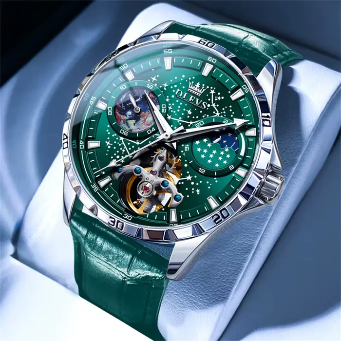 OLEVS-Montre Mécanique existent pour Homme, Mouvement Tourbillon, Calendrier Étanche, Top Marque, Te