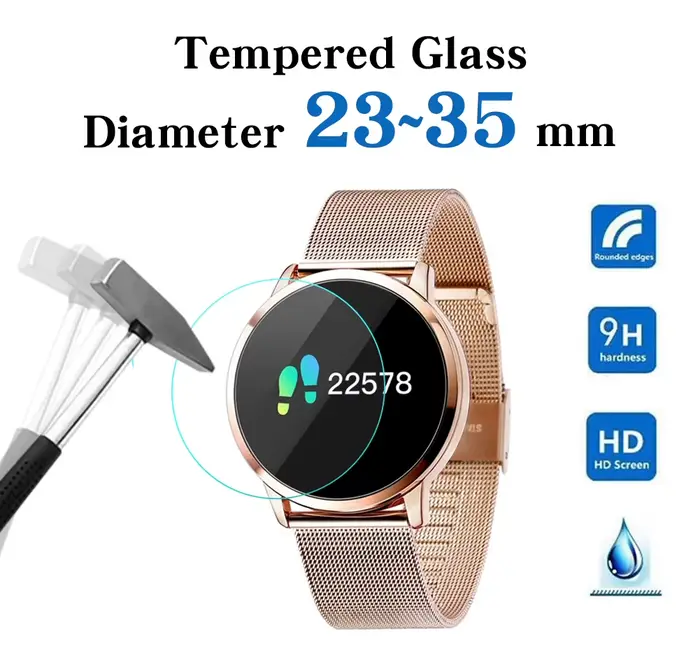 Film de protection d'écran en verre trempé pour montres rondes pleine taille