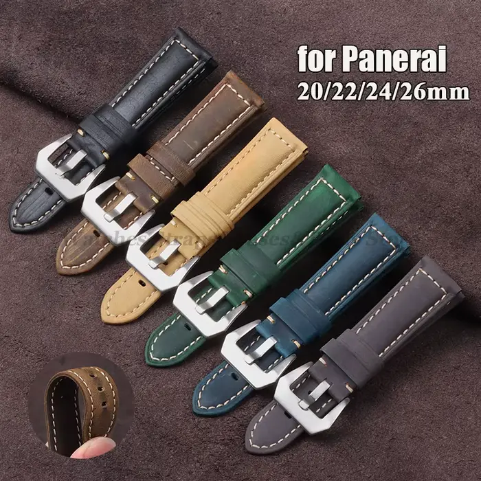 Bracelets de montre vintage en cuir véritable pour hommes et femmes, compatible avec Panerai, SeATM, Omega, avec différentes largeurs et couleurs pour tous les styles et occasions spéciales