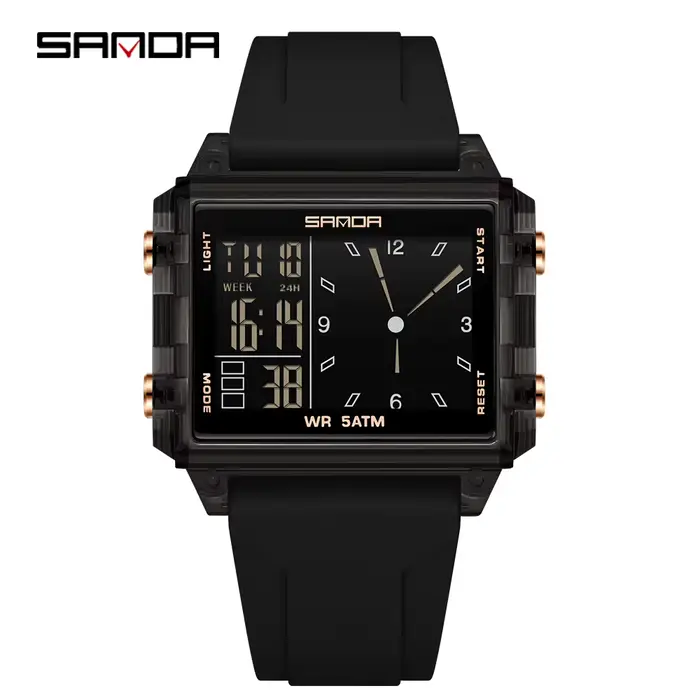 SANDA mode montre analogique électronique pour hommes femmes étanche cadran carré compte à rebours m