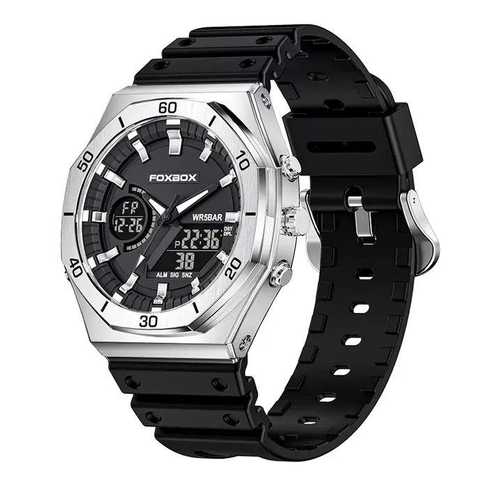 Montres FOXBOX à double affichage pour hommes, montres sport décontractées, chronographe à quartz, g
