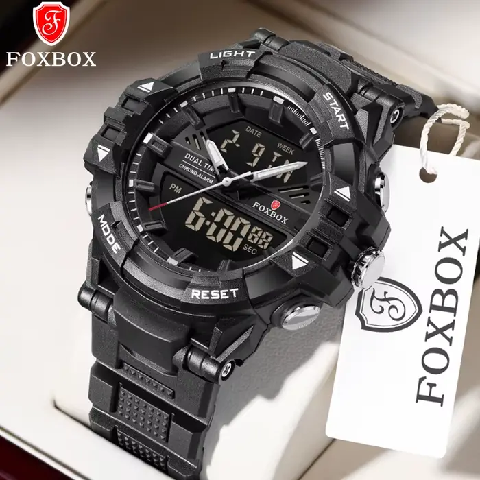 Montre électronique extérieure homme mode sport décontracté affichage double heure en silicone étanche 5 bars alarme chronographe