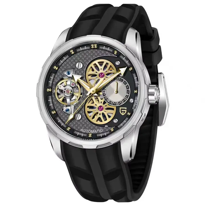 Montre squelette automatique Pagani Design pour homme, saphir haut de gamme, acier inoxydable, brace