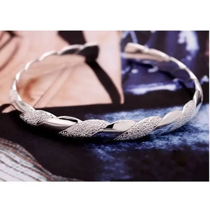 Bracelet jonc rond tendance en argent sterling 925