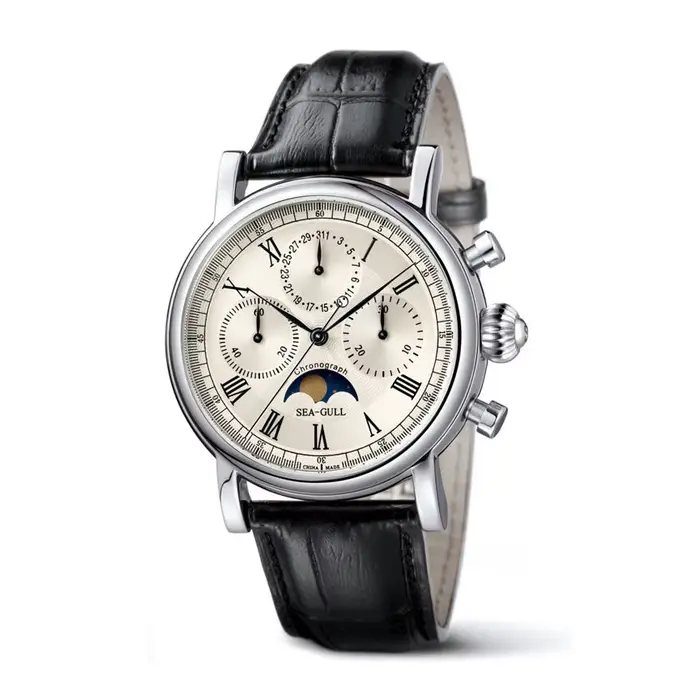 Seagull Master Series montre mécanique manuelle de luxe Phase de lune chronographe calendrier complet montre-bracelet 41mm saphir M199s
