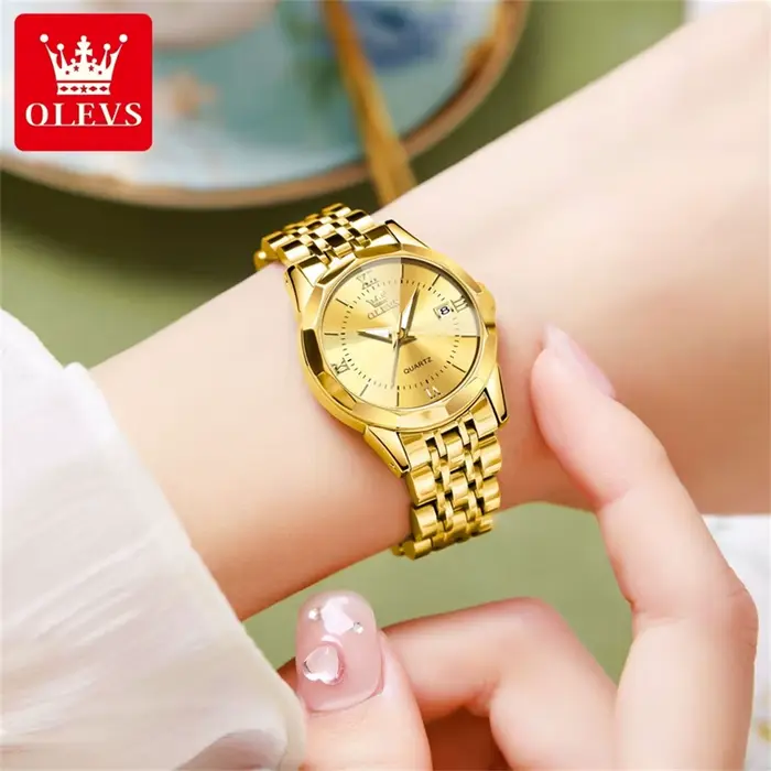 Montre OLEVS Luxe Quartz avec Calendrier Complet et Affichage Lumineux pour Femmes Occasions Spéciales Décontractée Élégante