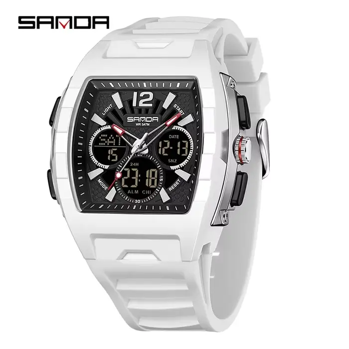 Montre SANDA à double affichage pour homme, sport, étanche 5 bars, LED lumineuse, analogique-numériq