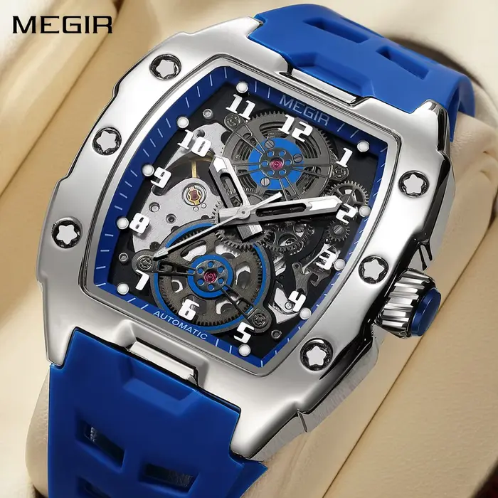 MEGIR nouveaux hommes montres marque de luxe automatique mécanique montre Silicone sport montre-bracelet décontractée étanche horloge mâle cadeau 8602
