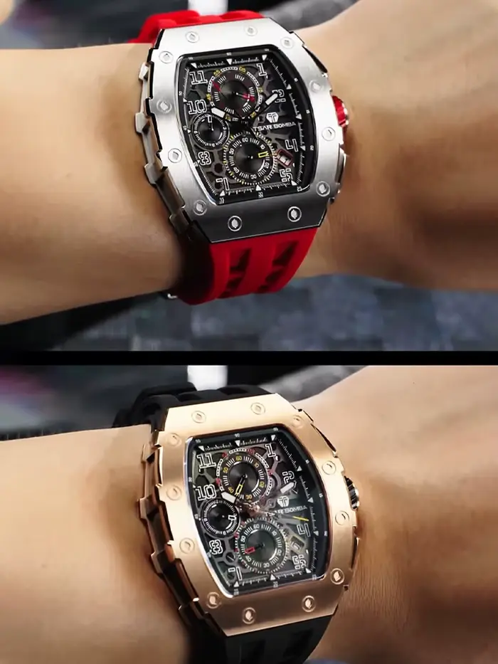 TSAR BOMBA Montre pour hommes marque de luxe Tonneau Design horloge étanche en acier inoxydable montre-bracelet mode