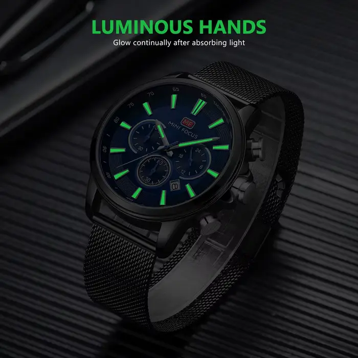 Montre Sportive Daniel Gorman à Sous-Cadran Lumineux Bracelet Acier Inoxydable Occasionnels Spéciaux