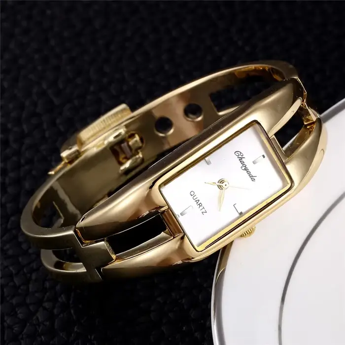 Nouvelle mode Rectangle femmes bracelet montre de luxe haut marque doré dames