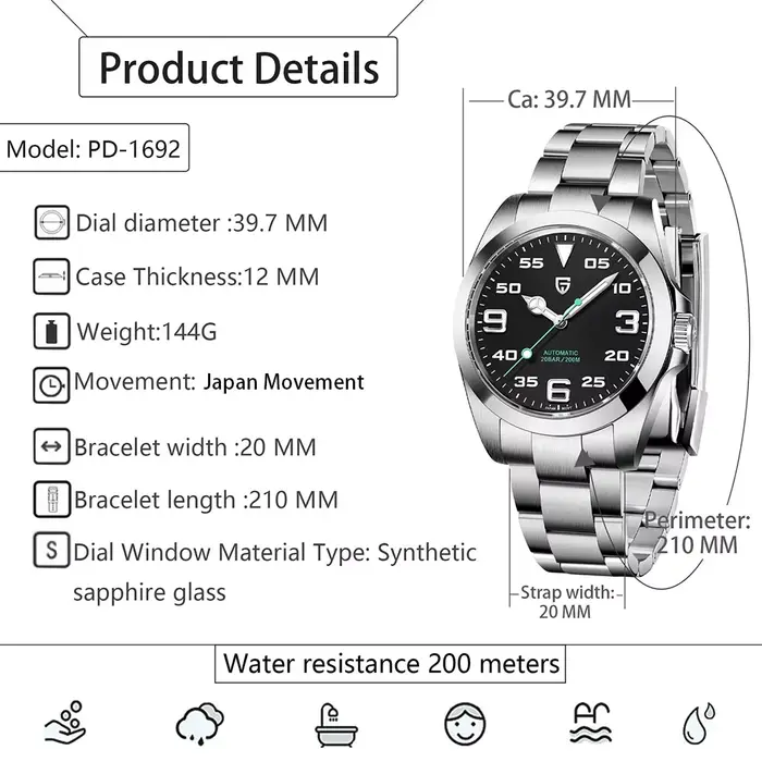 PAGANI DESIGN montre de marque supérieure pour hommes 20bar montres mécaniques étanches classique de luxe verre saphir