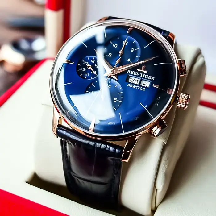 Montre mécanique automatique pour homme, affichage de la date, du jour et du calendrier annuel, cadr