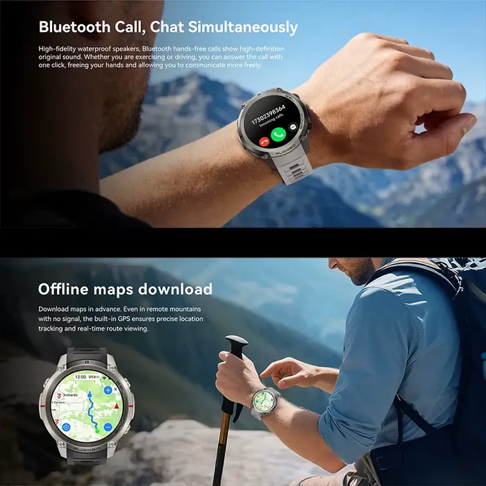 Montre GPS d'extérieur avec 170 modes sportifs, moniteur de fréquence cardiaque, suivi du sommeil et plus de 170 langues supportées pour homme et femme