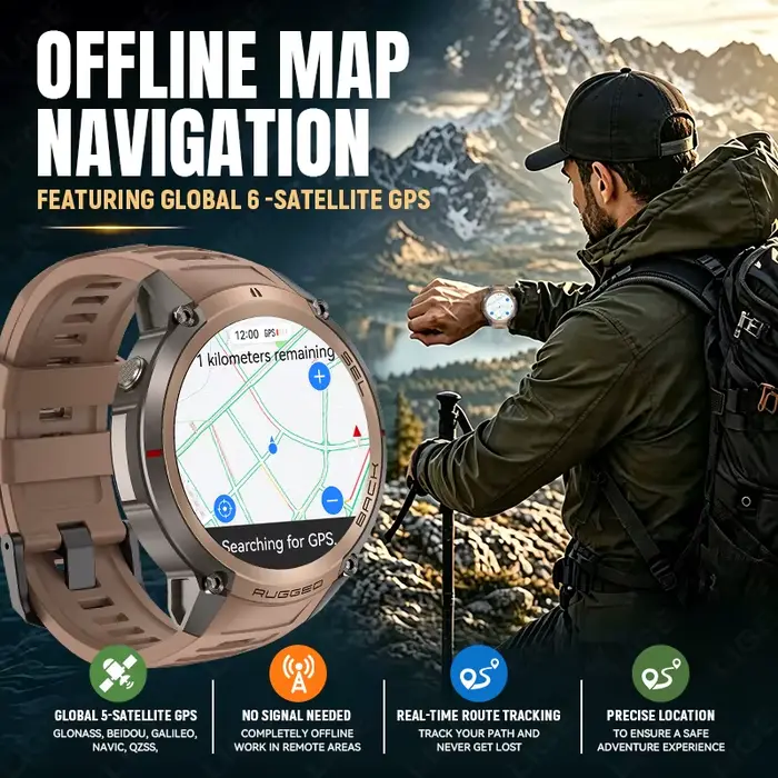 Montre connectée GPS 2026 avec boussole et suivi des activités pour homme, résistante à l'eau, pour les amoureux des sports extérieurs