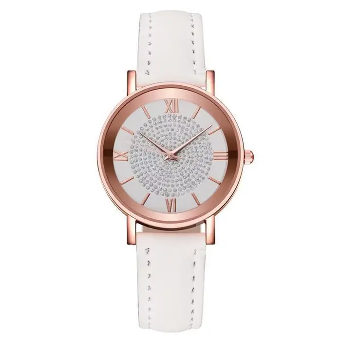 Femmes montre dames strass cadran montre-bracelet bracelet en cuir montres à Quartz cadeaux