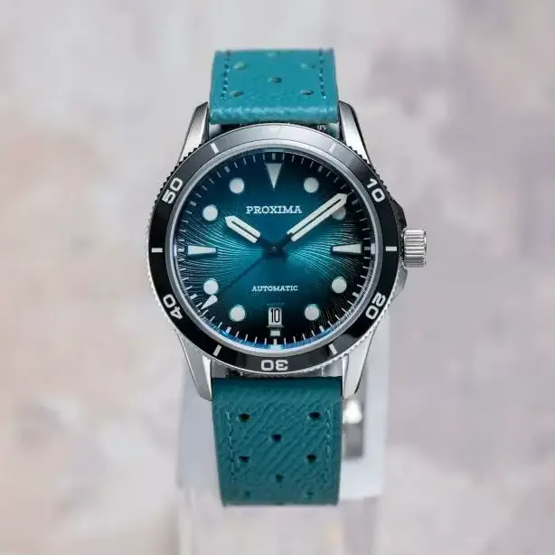 Montre automatique Proxima édition limitée pour hommes plongeur avec bracelet en cuir et cristal de saphir lumineux occasions spéciales