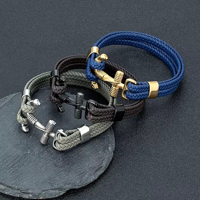 Bracelet en acier inoxydable ancre tissé à la main multicolore pour homme et femme occasions spéciales style marin