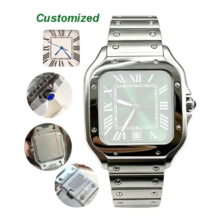 Montre automatique pour homme et femme, carrée, 34 mm/39 mm, boîtier en acier inoxydable 904L, mouve