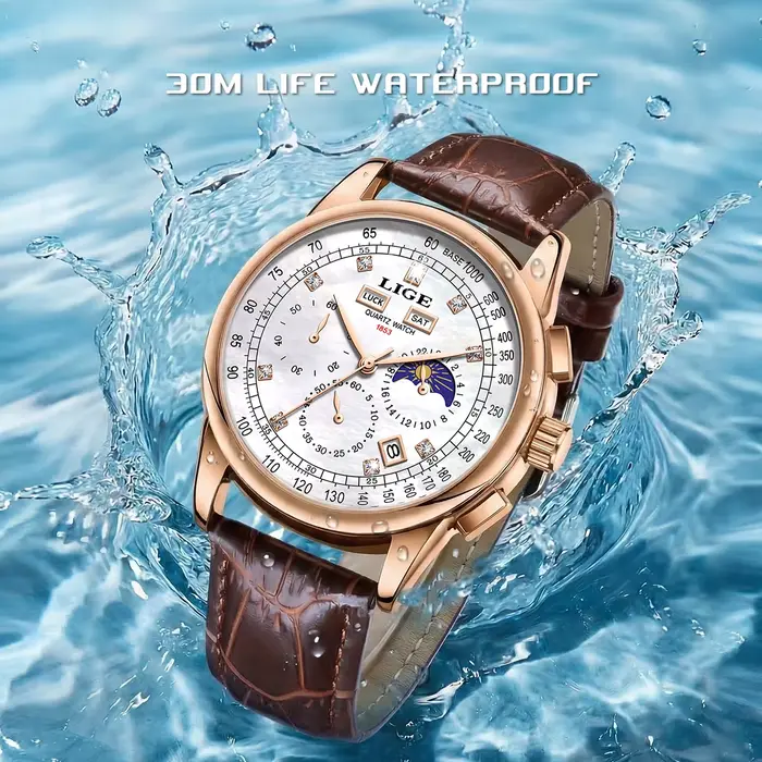 Montre chronographe LIGE pour homme, montre de marque haut de gamme, montres décontractées à la mode, montres sportives militaires, montres à quartz en cuir, montre pour homme d'affaires, résistante à l'eau, avec fonction date automatique, calendrier complet et luminose