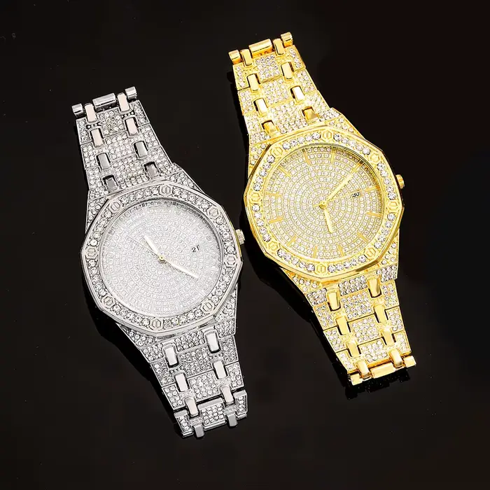 Nouveau luxe cool hommes montre style de rue strass