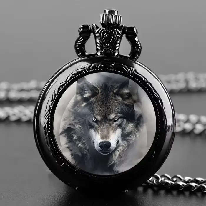 Montre de poche à quartz avec dôme en verre Wolf Design – Chaîne durable et cadran à chiffres arabes