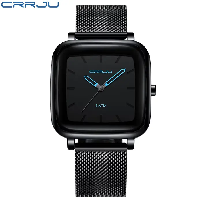 CRRJU hommes montres haut de gamme de luxe carré doré Quartz décontracté mince maille acier étanche 