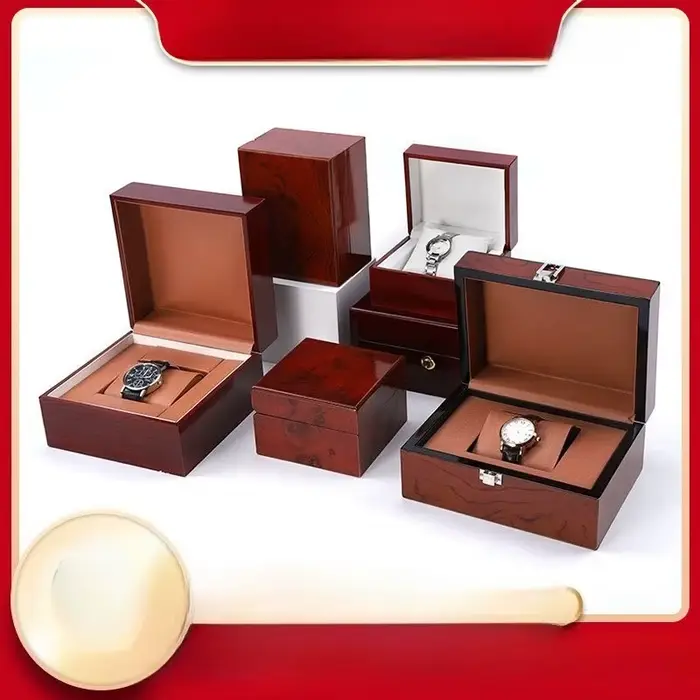 Boîte à montres classique en bois massif design couvercle rabattable rangement bijoux montres cadeau présentation occassions spéciales