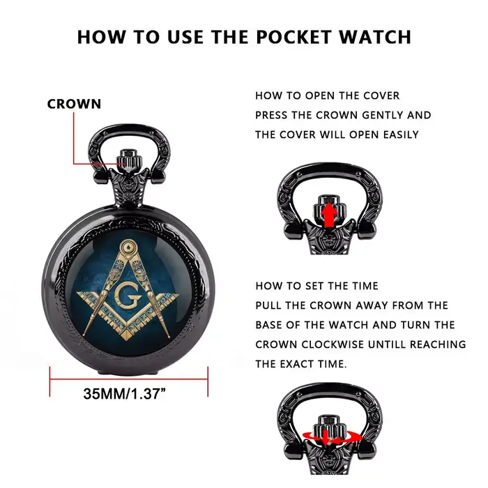 Ensemble de montres de poche à quartz maçonniques uniques avec design G de la Franc-maçonnerie