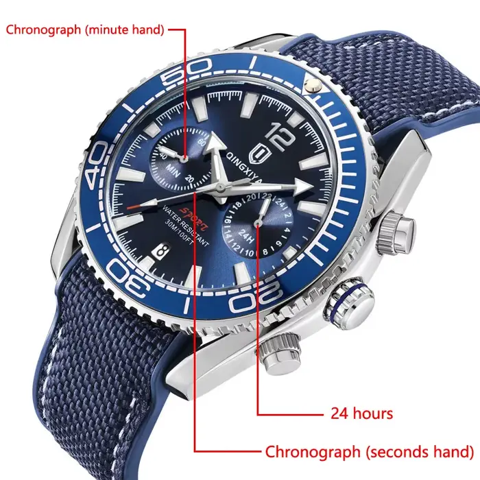 QINGXIYA marque de luxe multifonctionnel montre à Quartz hommes bracelet en Silicone étanche lumineux chronographe