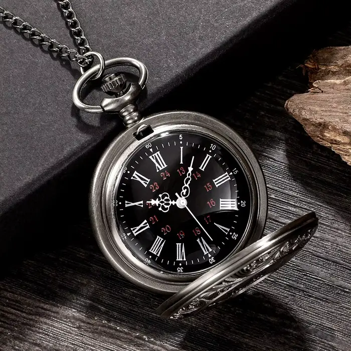 Grande Montre Rétro Classique Noire Double Affichage Chiffres Romains Pour Poche Ou Porte-Clés Occasions Spéciales