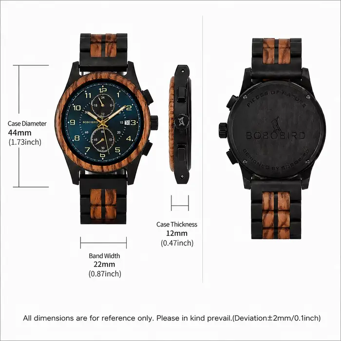 Montre en bois pour homme BOBOBIRD Chronographe PE933T-3