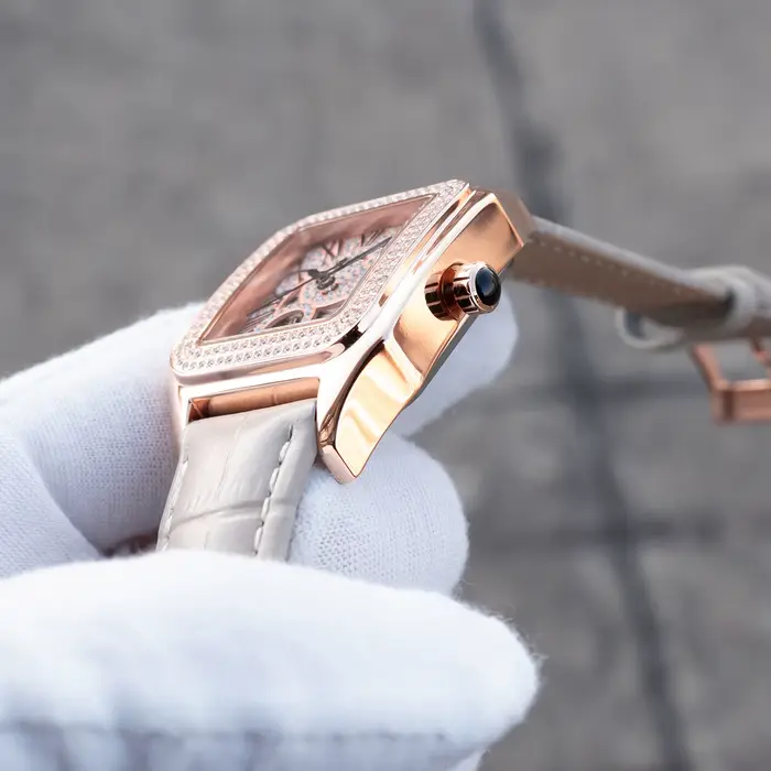 Montre habillée carrée pour femme cadran en or rose diamant chiffres romains bracelet en cuir gris montre-bracelet