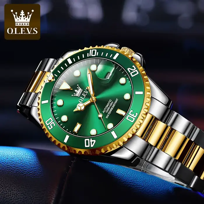 Montre OLEVS 6650 en acier inoxydable pour hommes avec mouvement automatique et bracelet en acier inoxydable élégant pour différentes occasions