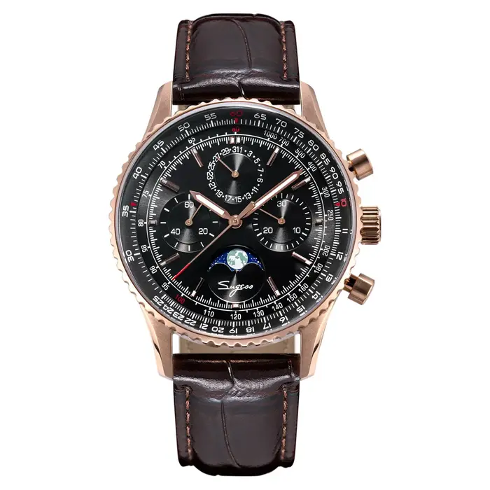 Sugess chronographe montre d'homme ST1908 mouvement à col de cygne mécanique phase de lune montres étanche calendrier Vintage nouveau S468