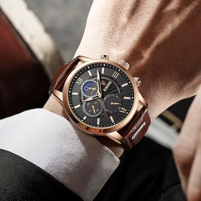 2025 nouvelles montres pour hommes LIGE Top marque de luxe en cuir montre à quartz décontractée