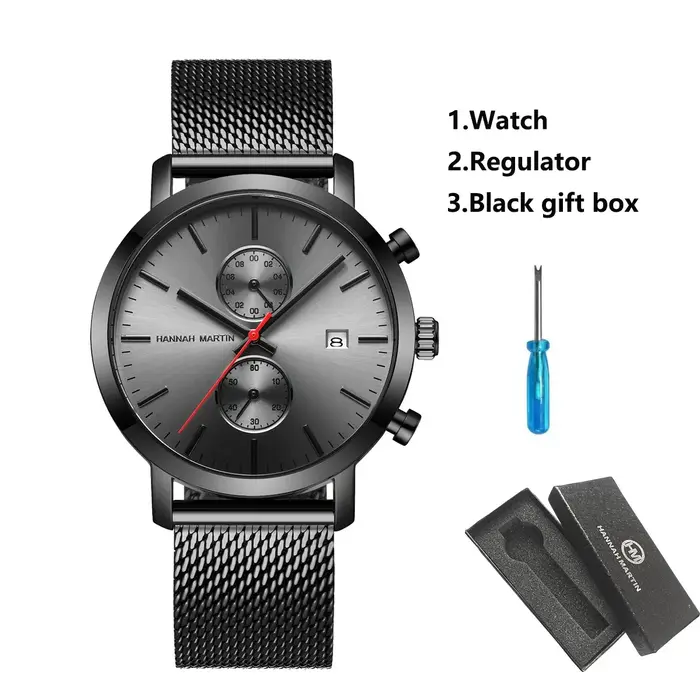 Montre Homme HANNAH MARTIN Noire Créative Multifonctionnelle Atmosphérique de Haute Qualité 40mm Géométrique Rêveuse AAA