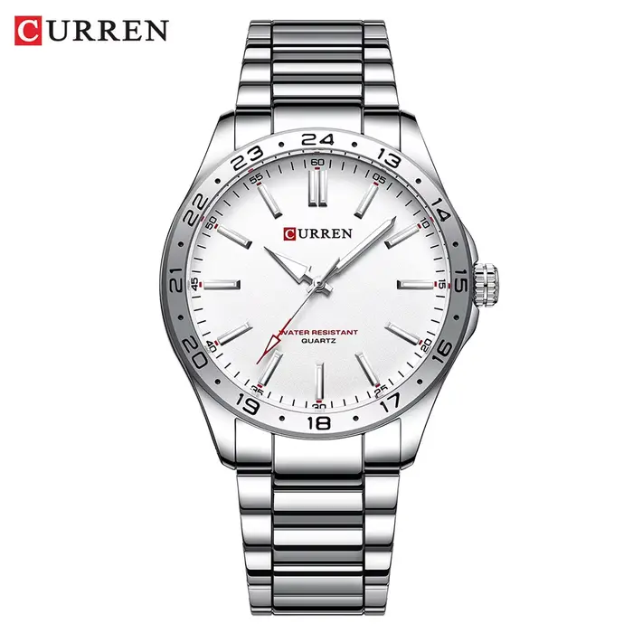 CURREN 8452 hommes montre à Quartz Simple mode loisirs affaires horloge noir argenté bracelet en acier inoxydable montre-bracelet pour homme