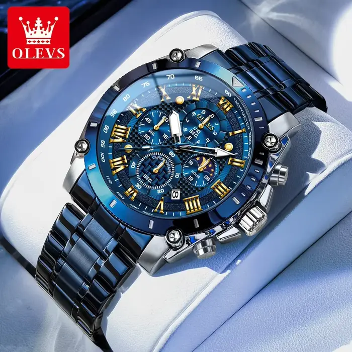 OLEVS Original Phase de lune hommes montre-bracelet multifonctionnel chronographe montre à Quartz étanche Date affaires Sport montres pour homme