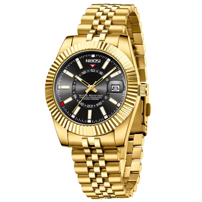 Montre NIBOSI en acier inoxydable avec fonction date et résistance à l'eau pour homme style luxueux affaires et occasions spéciales