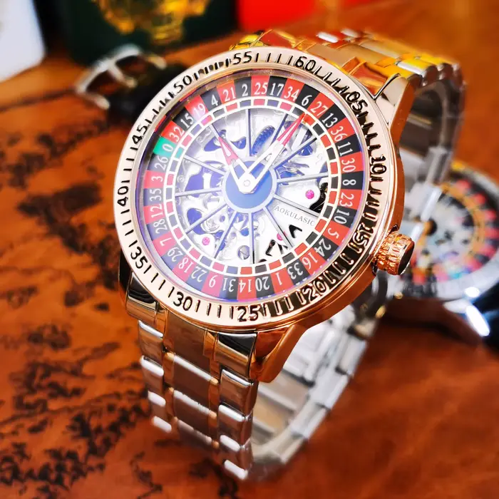 AOKULASIC mode squelette montre mécanique pour hommes conception rotative luxe en cuir bracelet en acier lumineux