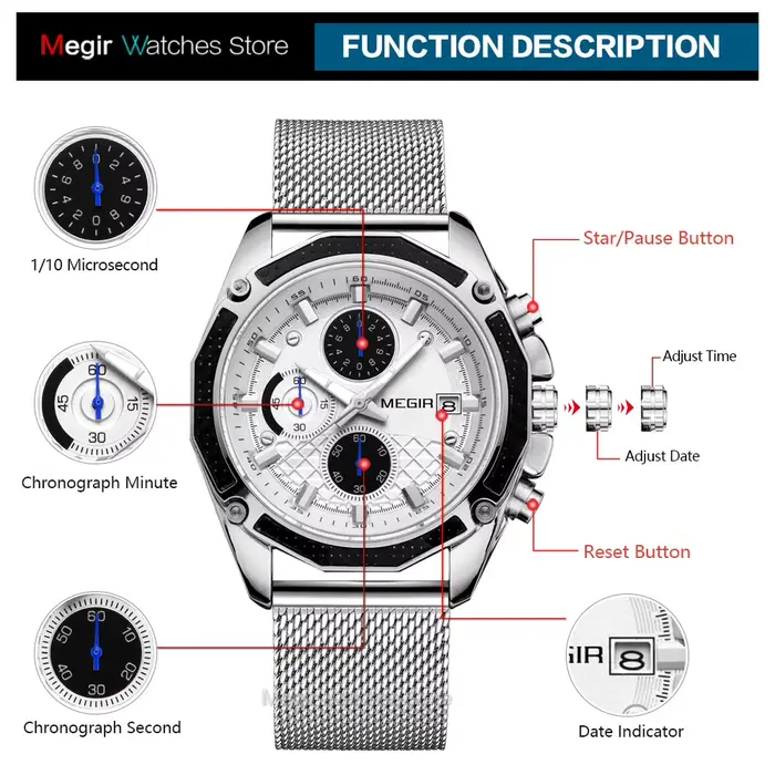 MEGIR – montre de luxe à Quartz pour hommes