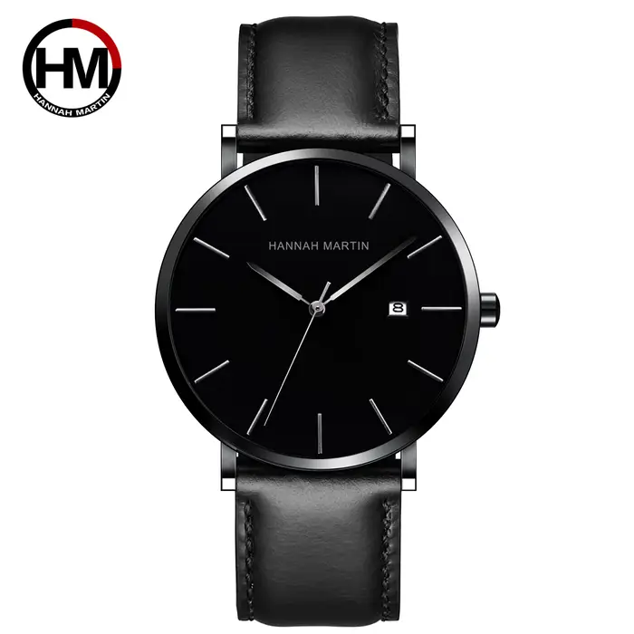 Hannah Martin hommes montre en cuir Style d'affaires mouvement à Quartz japonais 3Bar étanche horlog