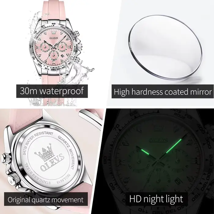 OLEVS 5618 femmes montre HD multi fonctionnel étanche lumineux chronographe sport bracelet en Silicone marque de luxe