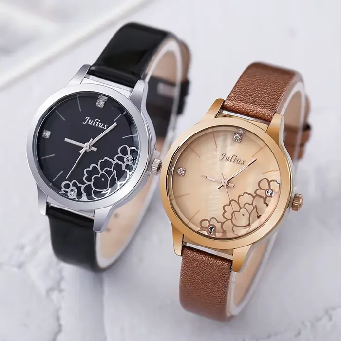 Montre en Cuir group pour Femme, Nacre, Quatre Feuilles, Everver, Julius, Mode, Heures, Bracelet, Cadeau d'Anniversaire pour Fille, Sans Boîte