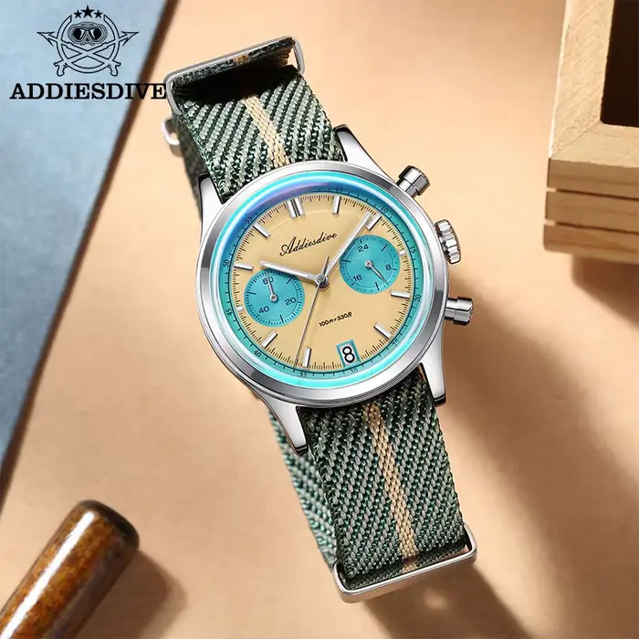 ADDIESDIVE 2025 nouvelle montre pour hommes 60min chronographe Quartz montre-bracelet bulle miroir verre lumineux